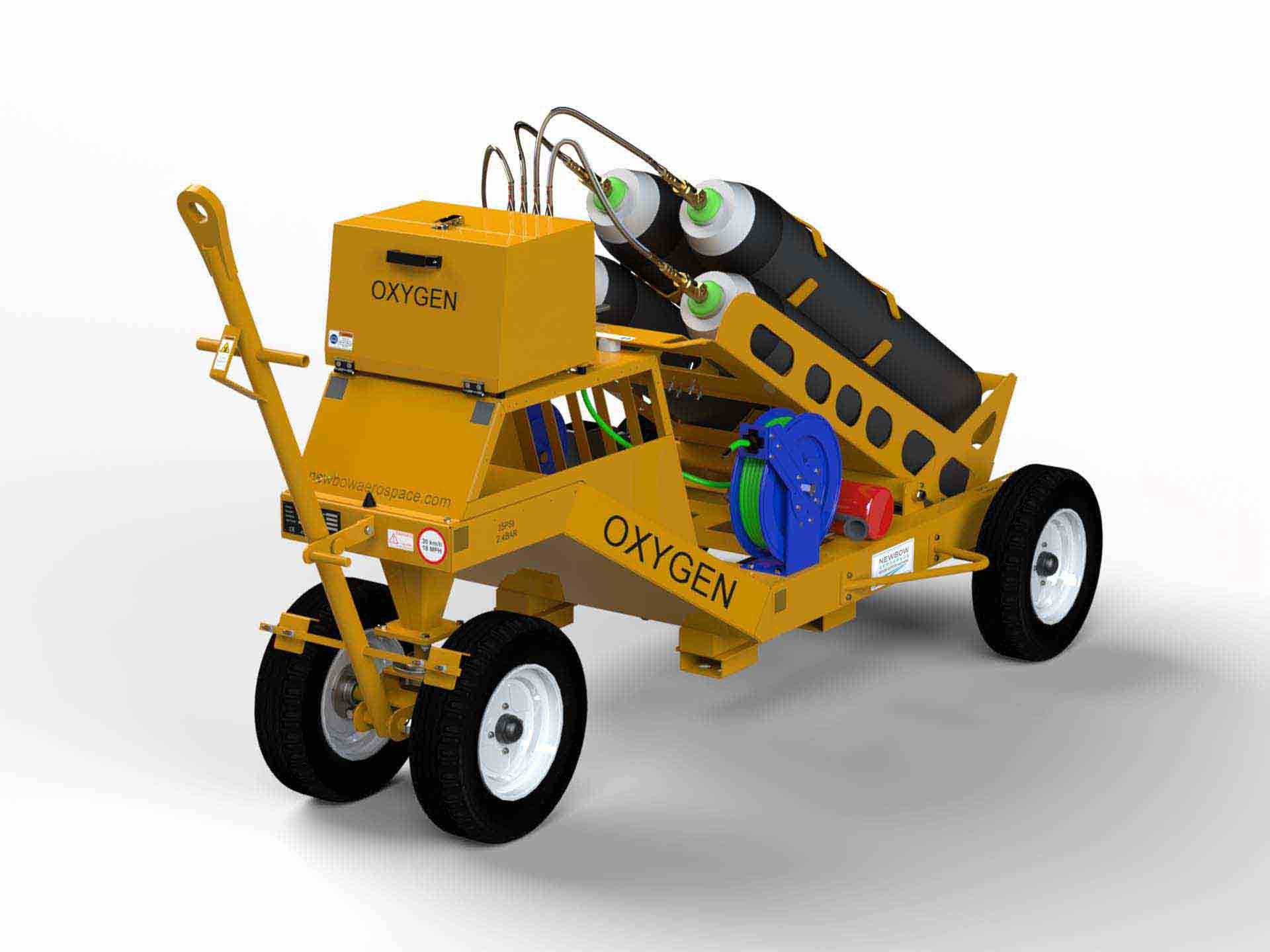 Oxygen Cart - 4 Bottle Easy Load - HP+ LP - inc. Retractable Hose Reels