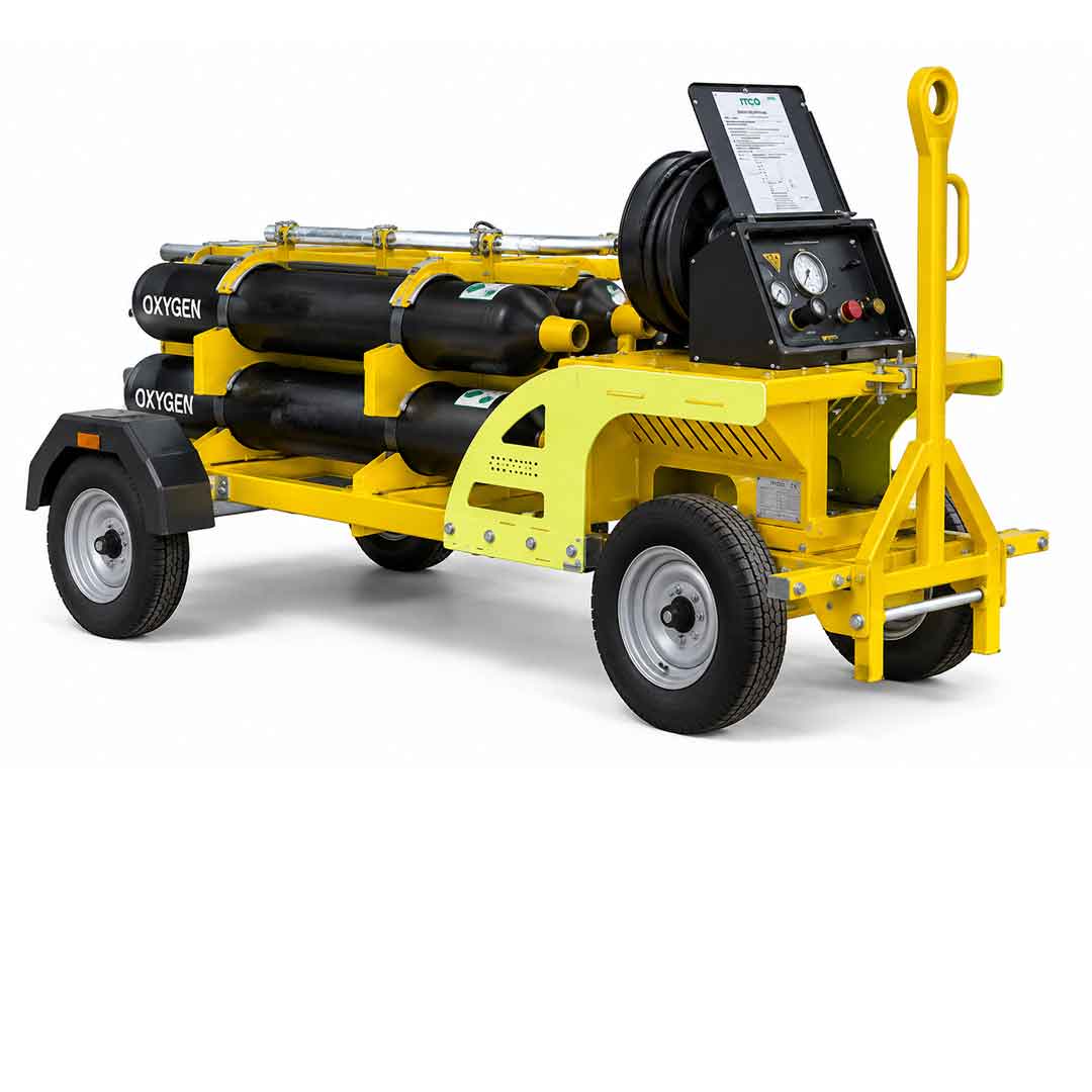 Oxygen Trolley  - Fixed - 4 Cylinder (45 Litre) - HP - inc. Retractable Hose Reel
